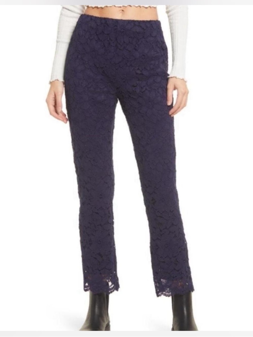 Free People Navy Floral Lace Boot-Cut Pants Women’s XL